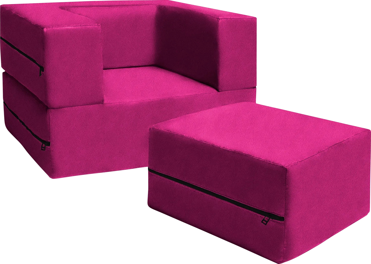 Kids Cubelax Fuchsia Convertible Chair and Ottoman - Thumbnail - Image 1