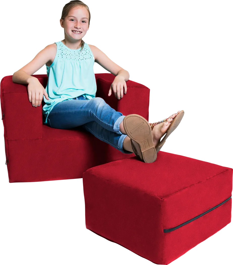 Kids Cubelax Red Convertible Chair and Ottoman - Thumbnail - Image 2