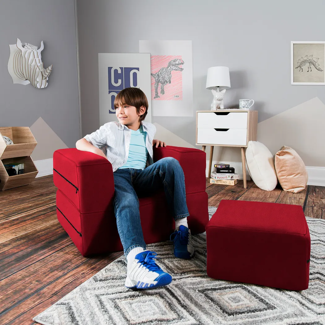 Kids Cubelax Red Convertible Chair and Ottoman - Thumbnail - Image 9