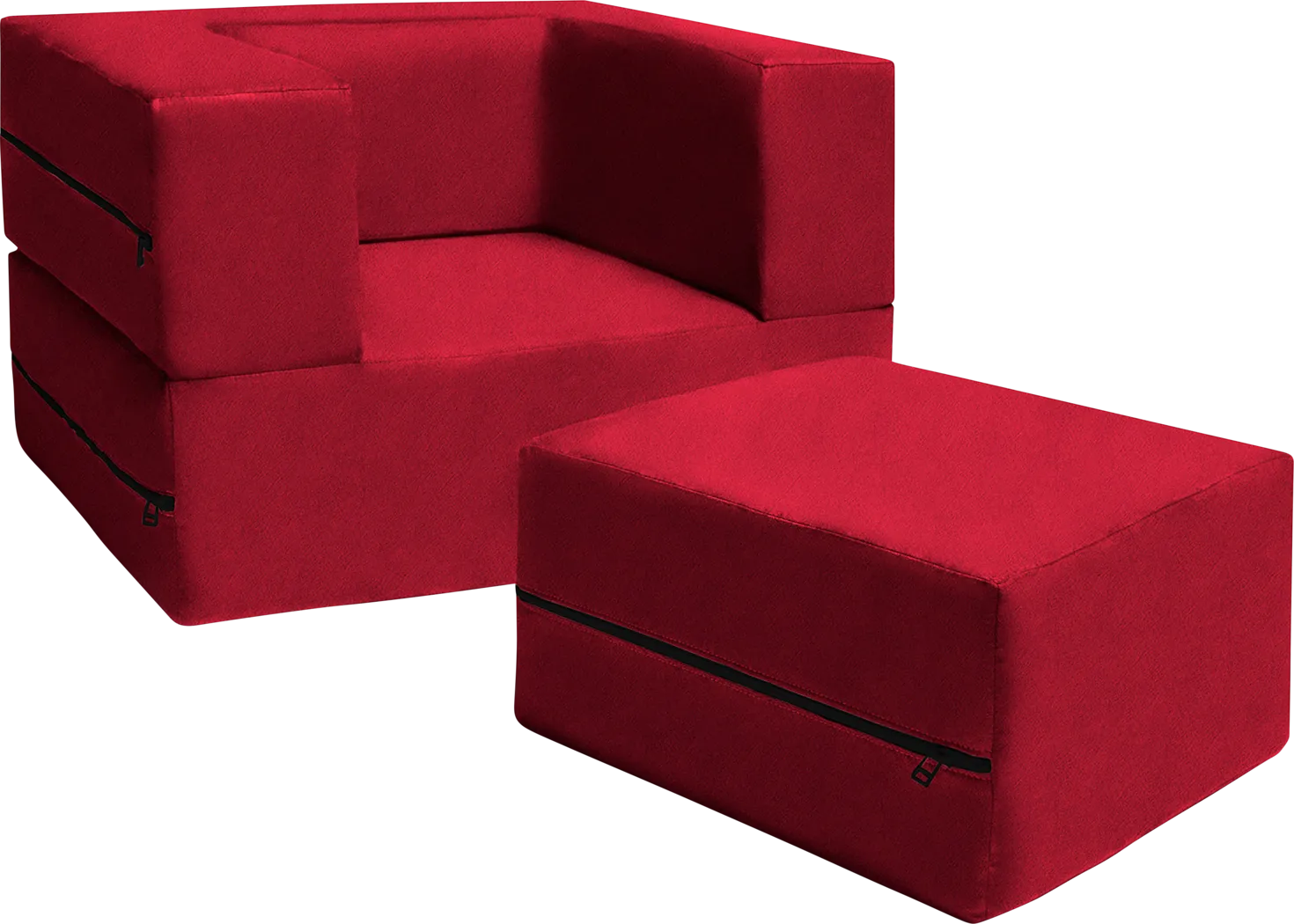 Kids Cubelax Red Convertible Chair and Ottoman - Thumbnail - Image 1