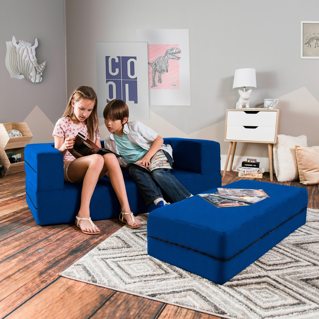 Kids Cubex Blue Convertible Sofa and Ottoman - Thumbnail - Image 2