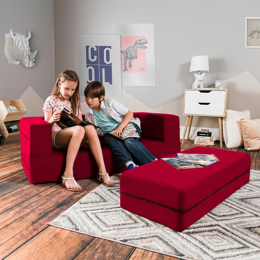 Kids Cubex Red Convertible Sofa and Ottoman - Thumbnail - Image 2