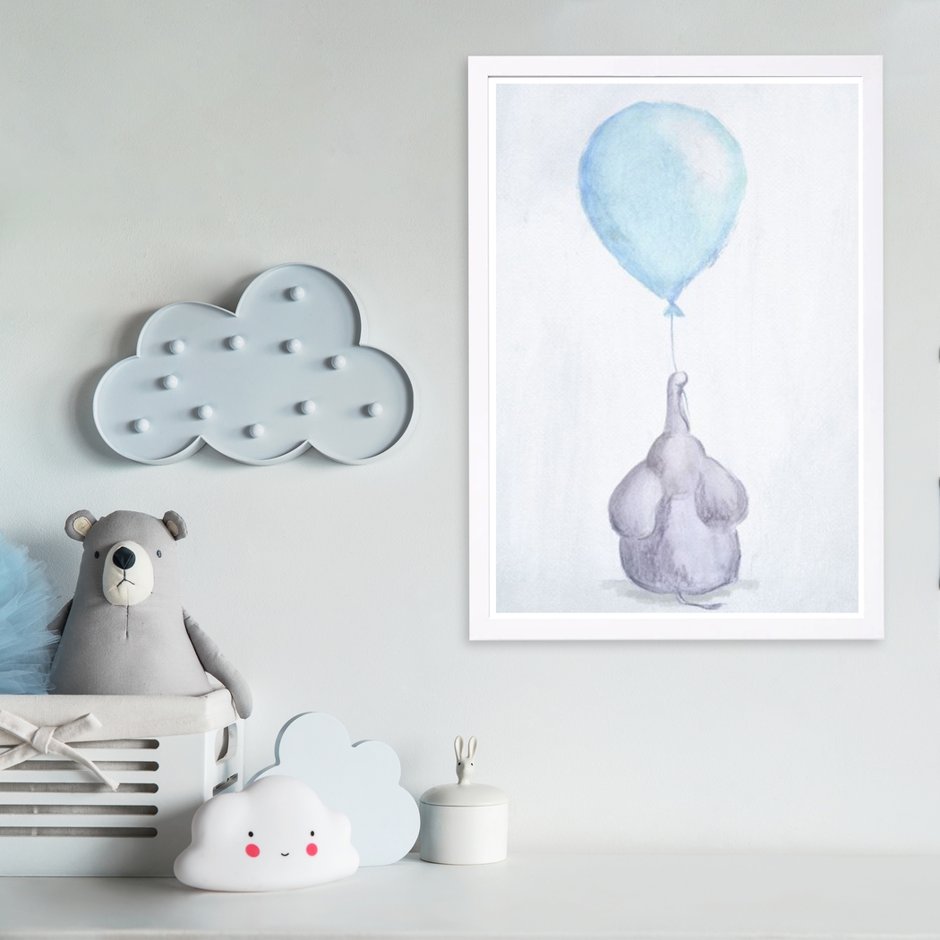Kids Curious Elephant Blue Wall Art - Thumbnail - Image 3