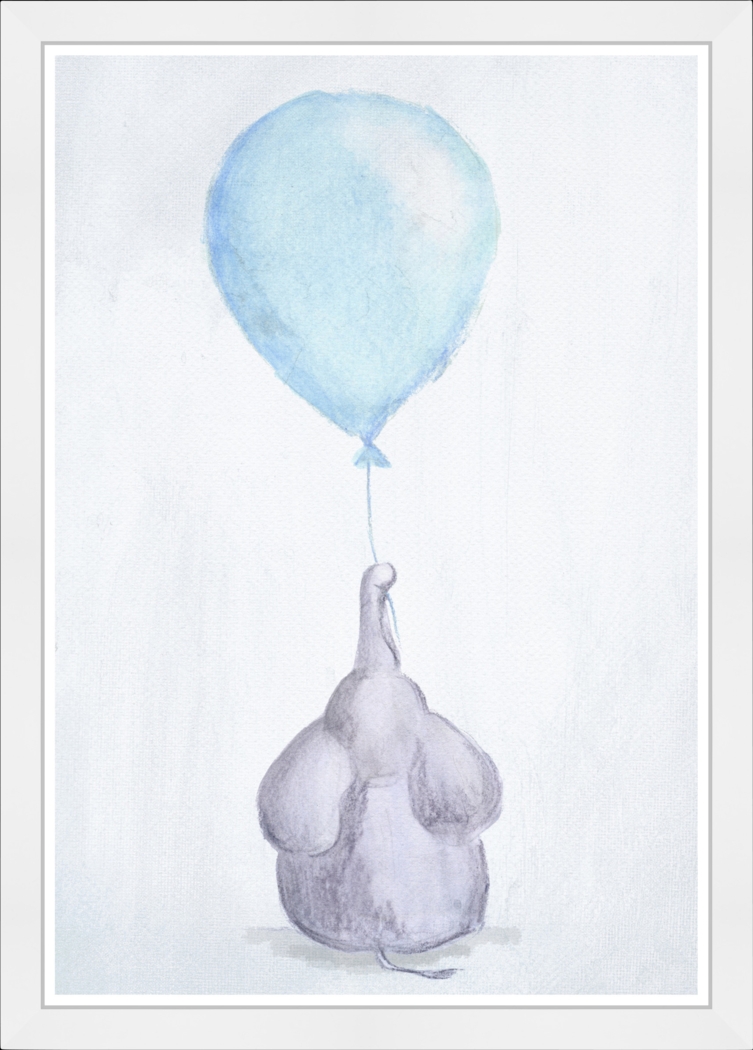 Kids Curious Elephant Blue Wall Art - Thumbnail - Image 1