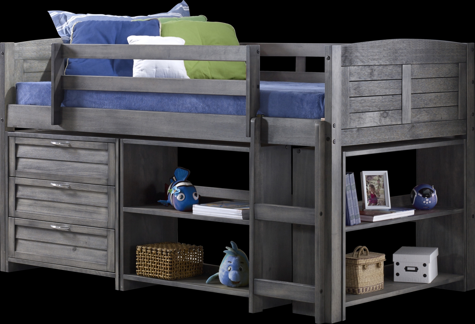 Kids Daintree Gray Twin Jr. Loft Bed with Bookcases - Thumbnail - Image 1