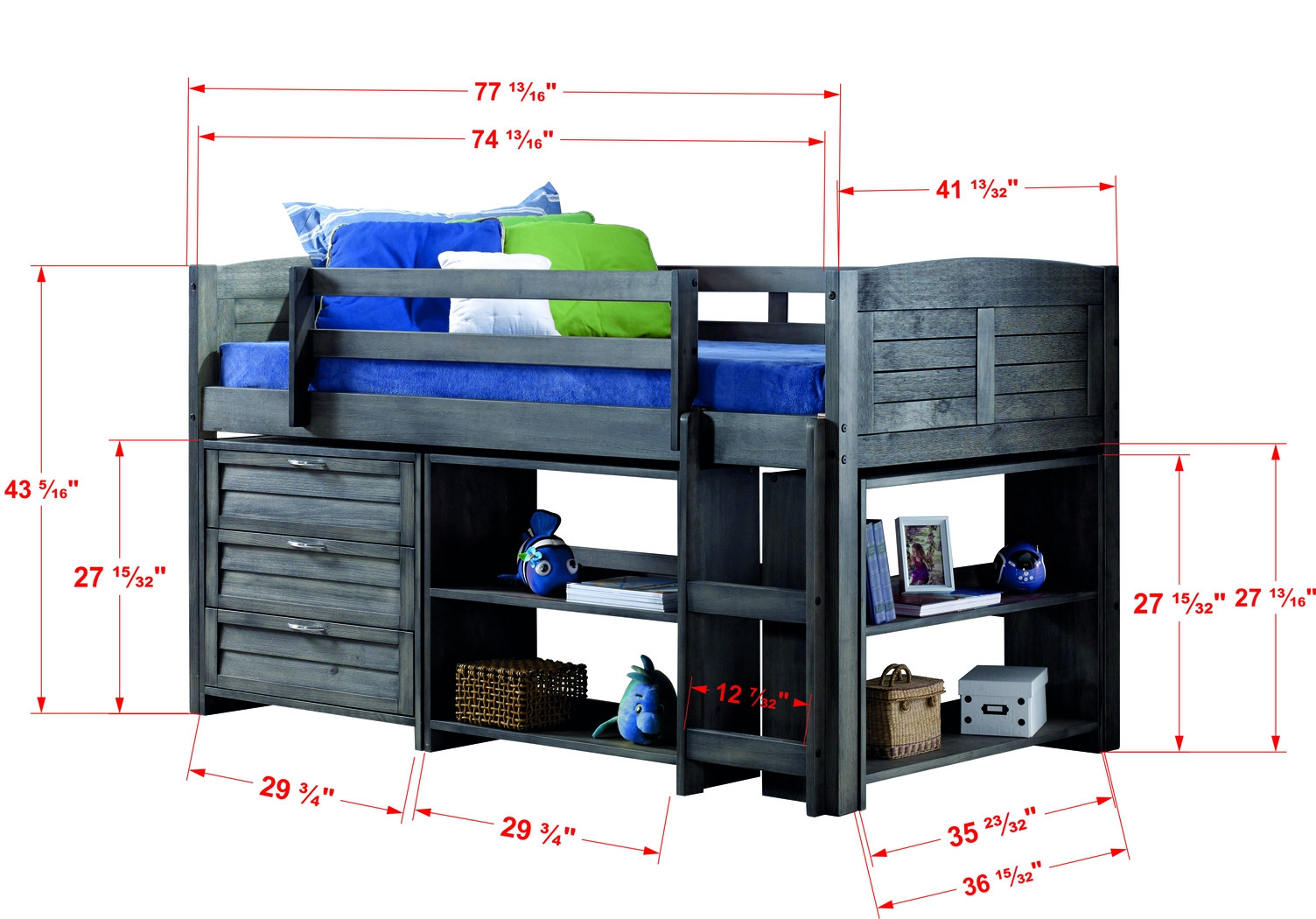 Kids Daintree Gray Twin Jr. Loft Bed with Drawers - Thumbnail - Image 2