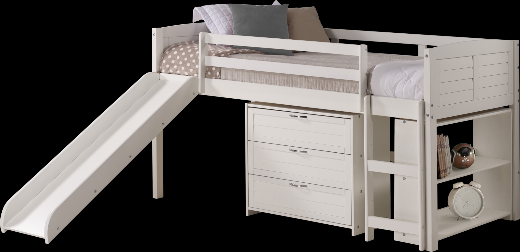 Kids Daintree White Twin Jr. Loft Bed with Drawers and Slide - Thumbnail - Image 1