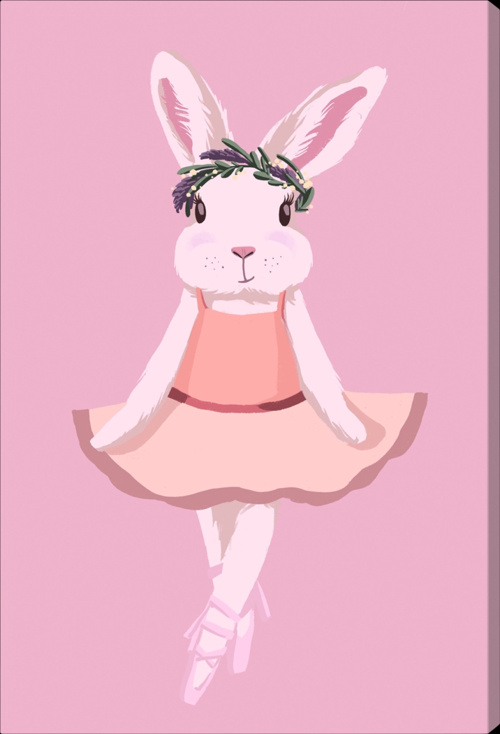 Kids Dancing Ballerina Bunny Pink Small Wall Art - Thumbnail - Image 1