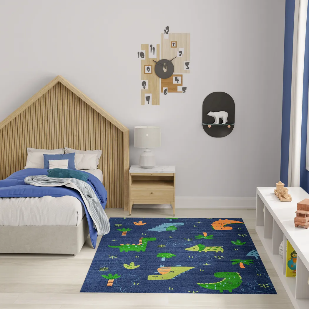Kids Dino Jungle Navy 3'5 x 5' Rug - Thumbnail - Image 3
