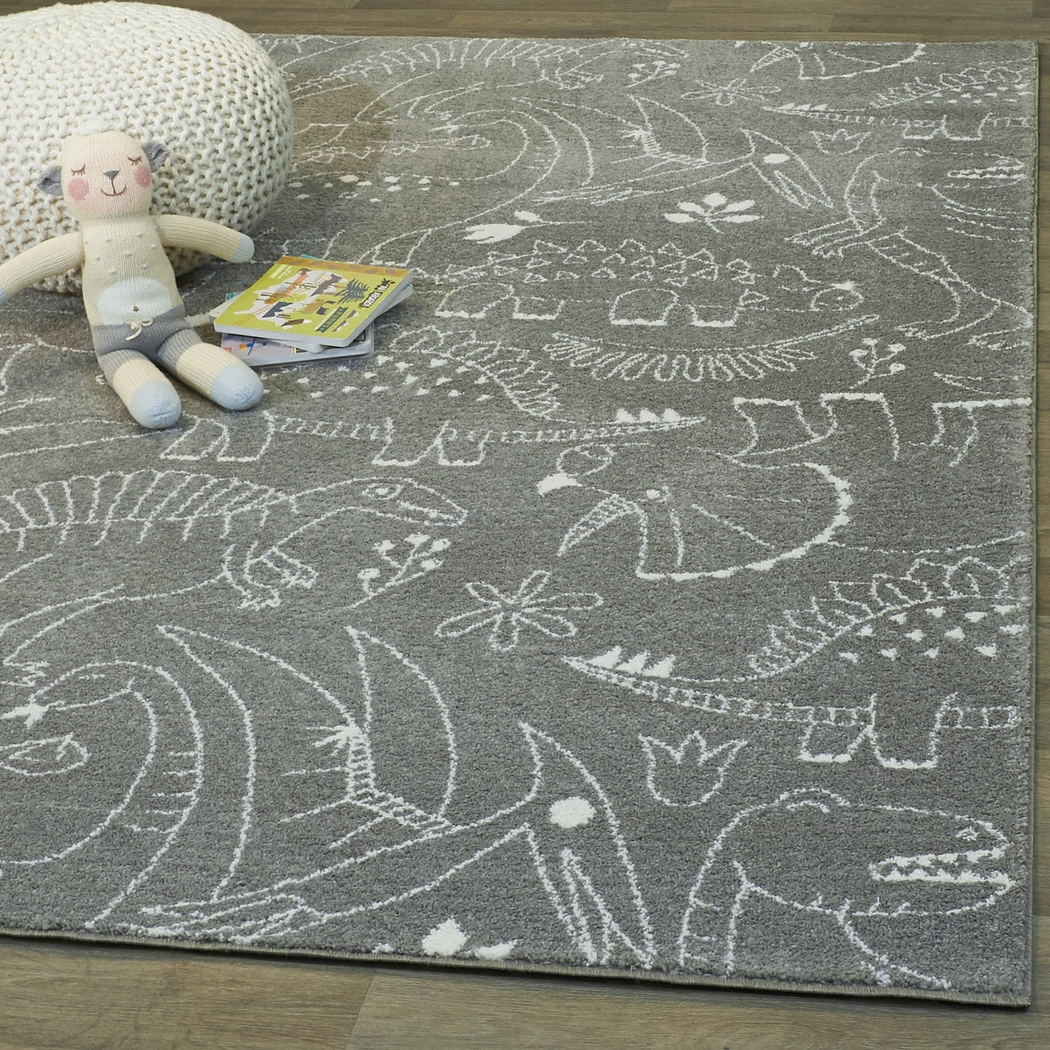 Kids Dino Park Gray 5'3 x 7' Rug - Thumbnail - Image 2
