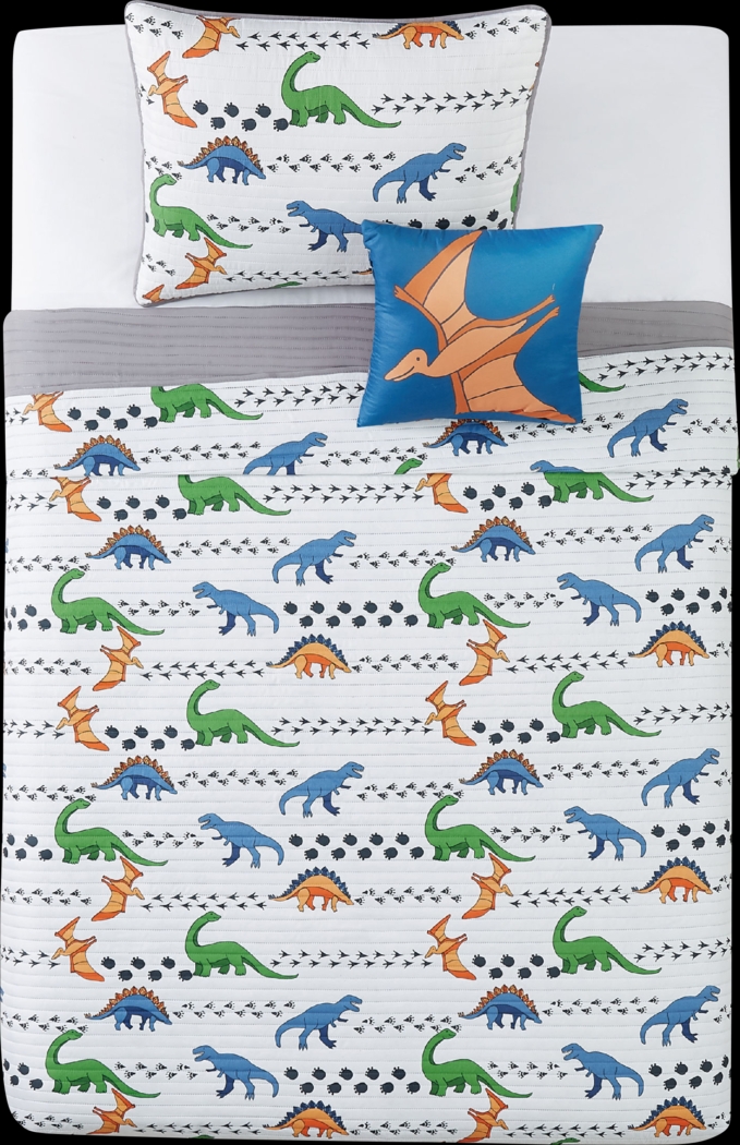 Kids Dino Venture White Twin Quilt Set - Thumbnail - Image 4