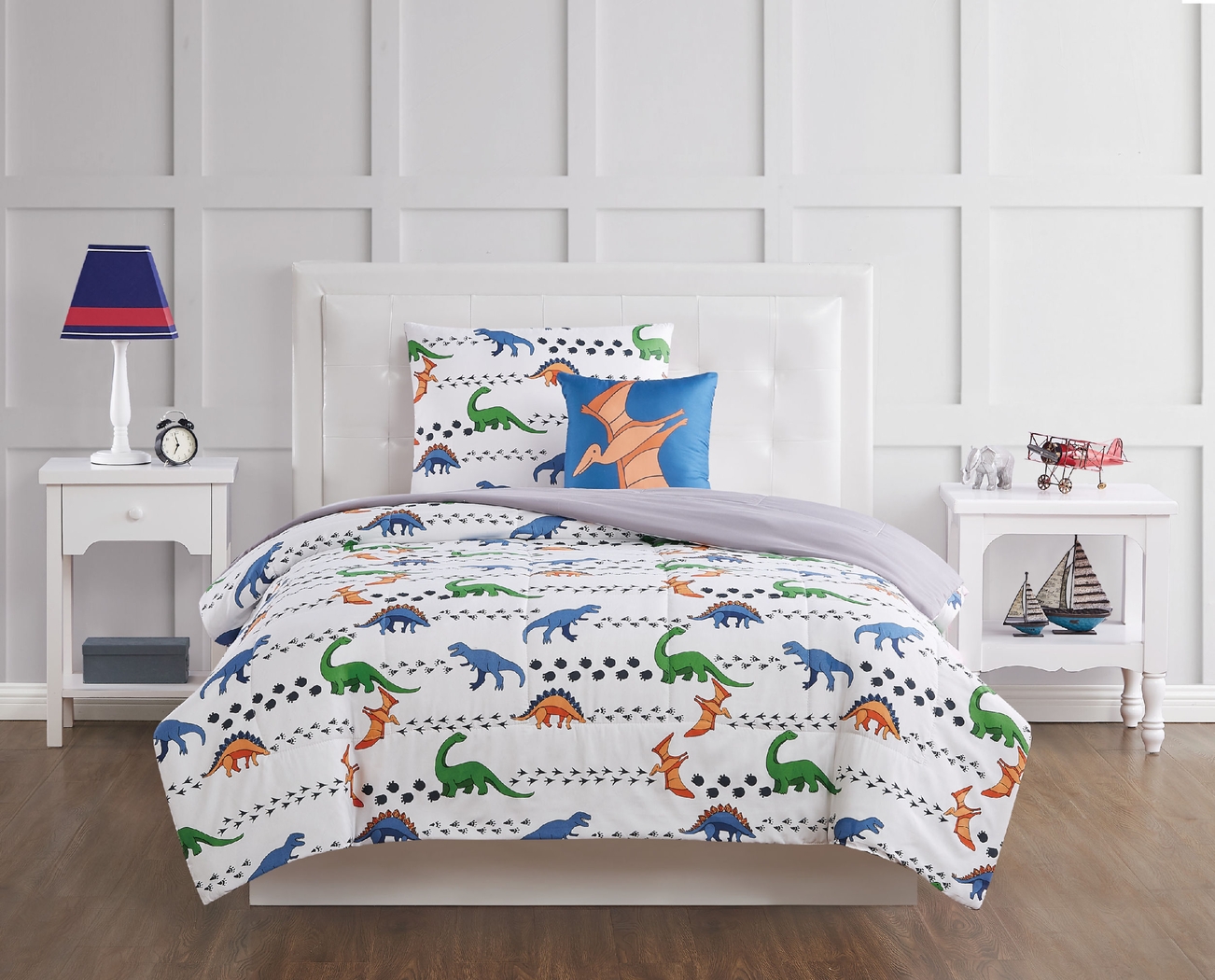Kids Dino Venture White Twin Quilt Set - Thumbnail - Image 1