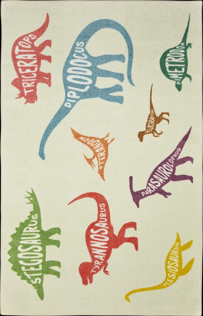 Kids Dino World White 3' x 5' Rug - Thumbnail - Image 1