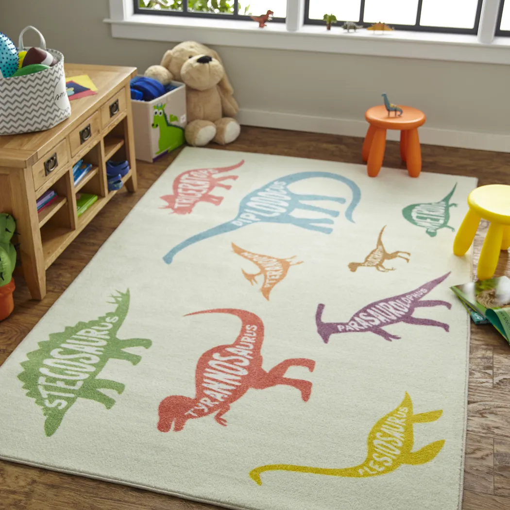 Kids Dino World White 5' x 8' Rug - Thumbnail - Image 2