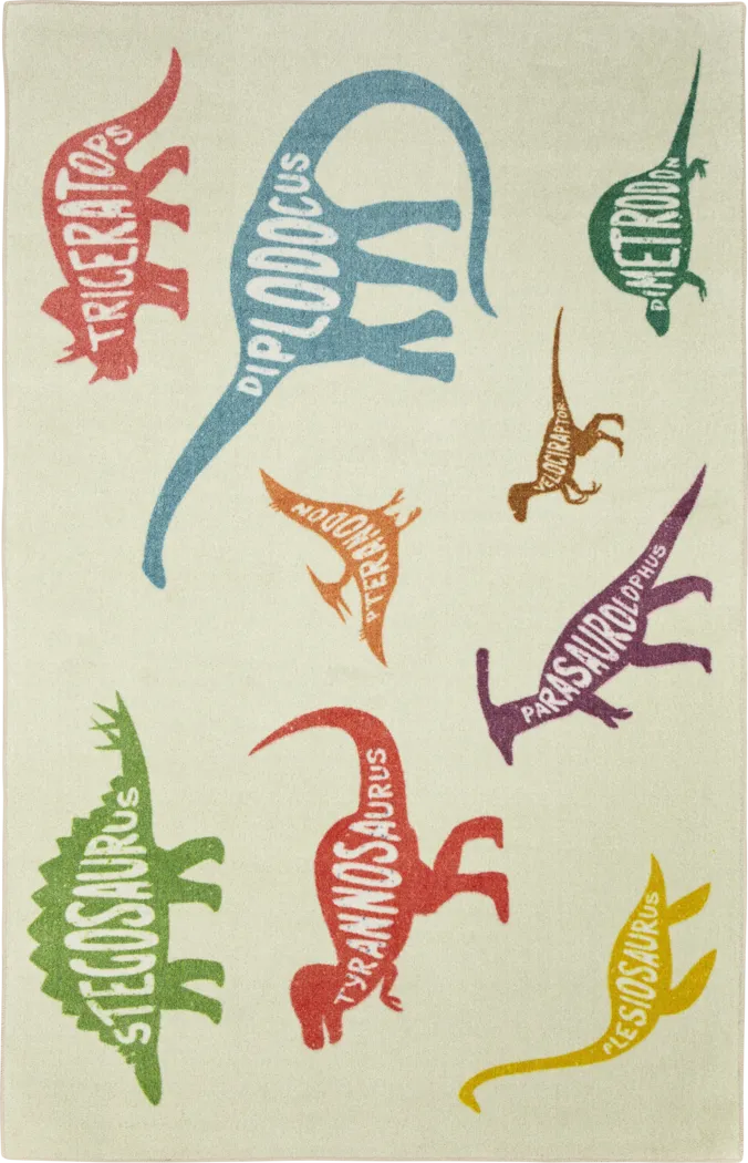 Kids Dino World White 5' x 8' Rug - Thumbnail - Image 1