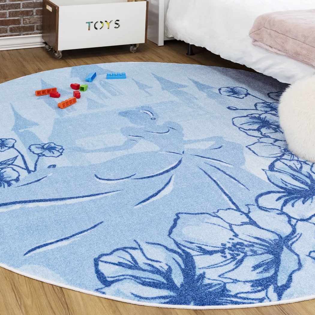 Kids Disney Cinderella Castle Light Blue 5' Round Rug - Thumbnail - Image 3