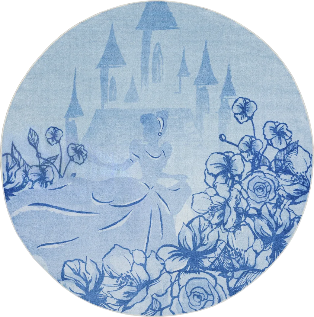 Kids Disney Cinderella Castle Light Blue 5' Round Rug - Thumbnail - Image 1