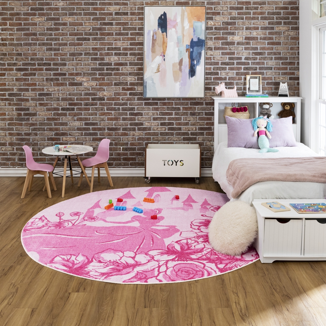 Kids Disney Cinderella Castle Pink 8' Round Rug - Thumbnail - Image 2