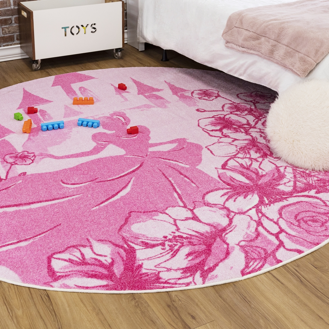 Kids Disney Cinderella Castle Pink 8' Round Rug - Thumbnail - Image 3