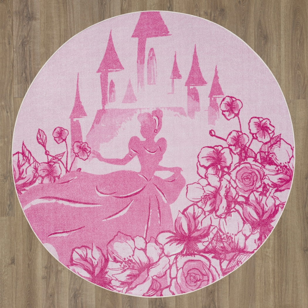 Kids Disney Cinderella Castle Pink 8' Round Rug - Thumbnail - Image 4