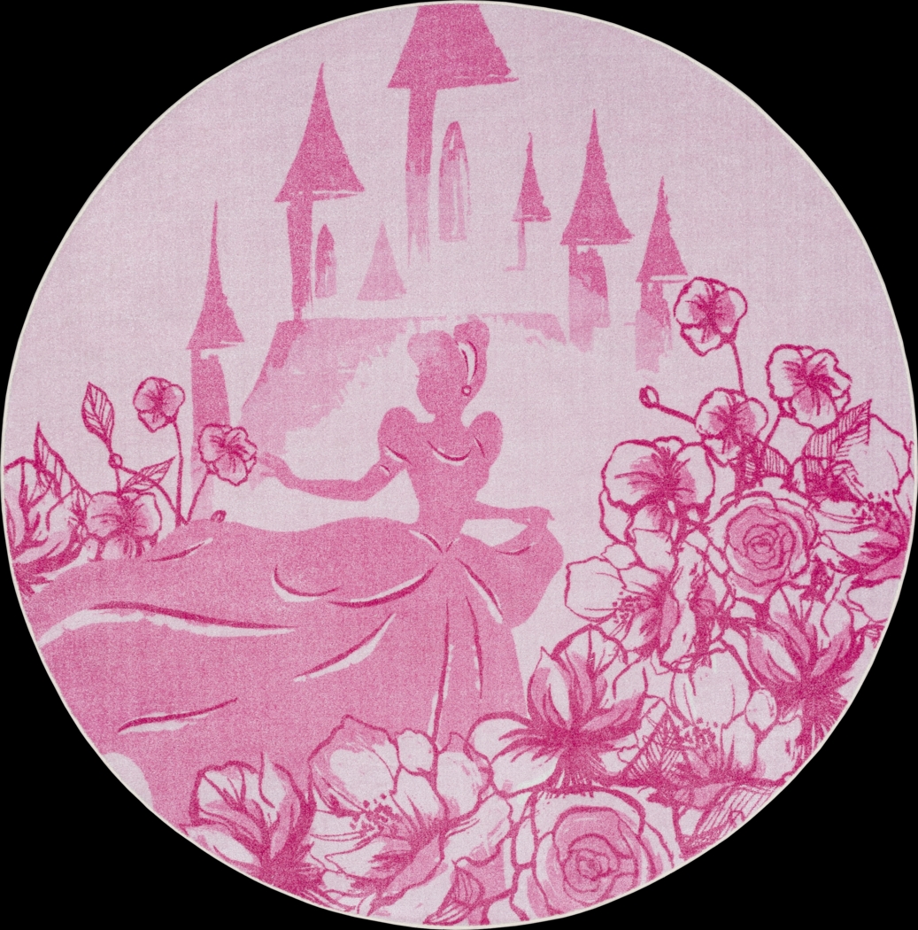 Kids Disney Cinderella Castle Pink 8' Round Rug - Thumbnail - Image 1