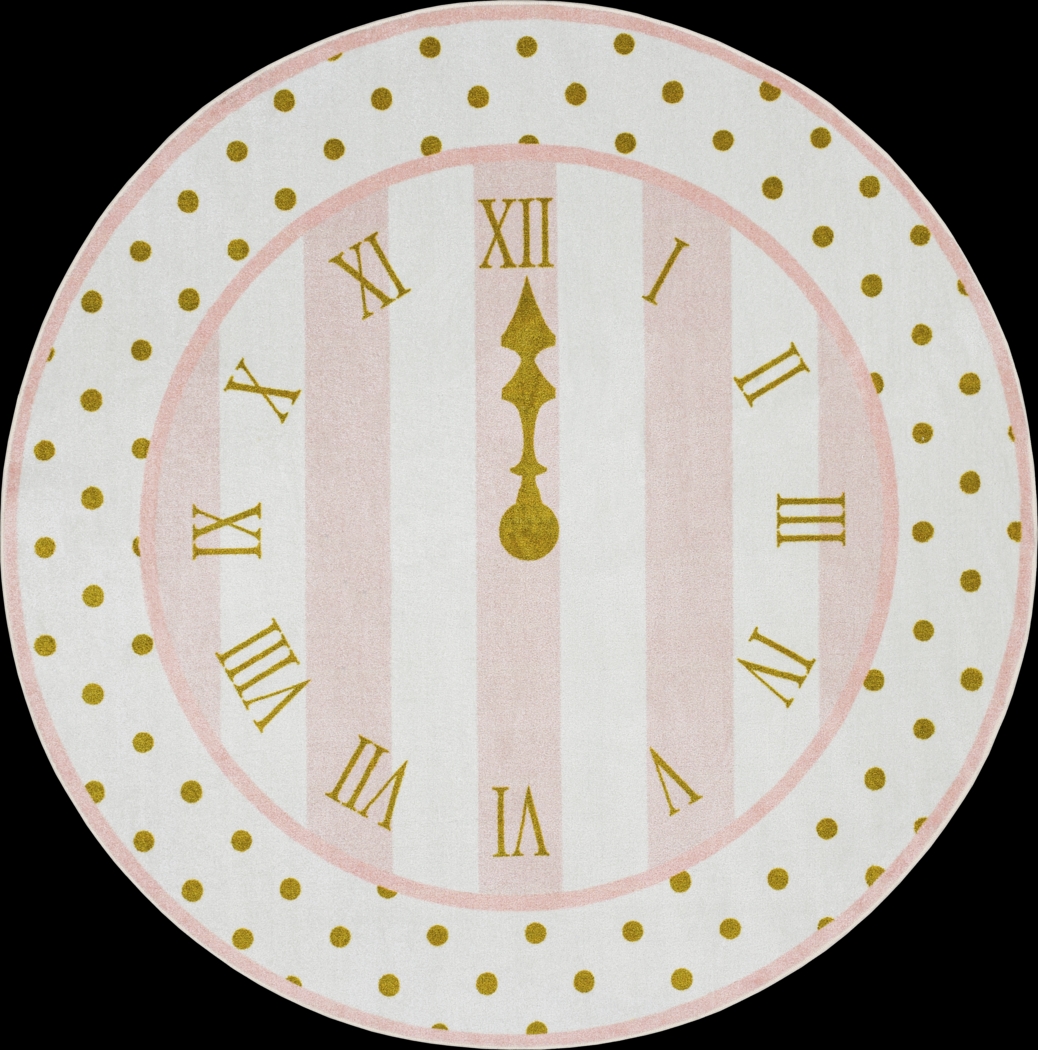 Kids Disney Cinderella Clock Light Pink 5' Round Rug - Thumbnail - Image 1