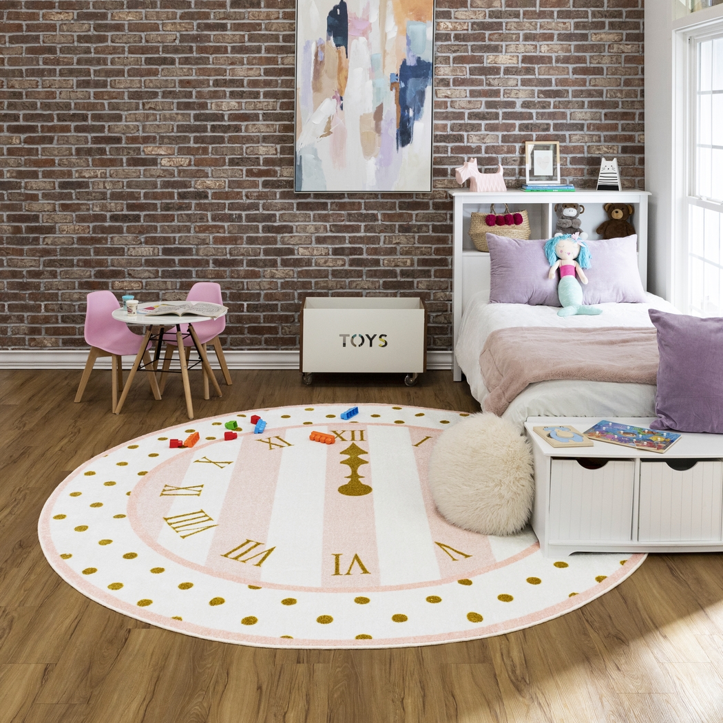 Kids Disney Cinderella Clock Light Pink 8' Round Rug - Thumbnail - Image 2