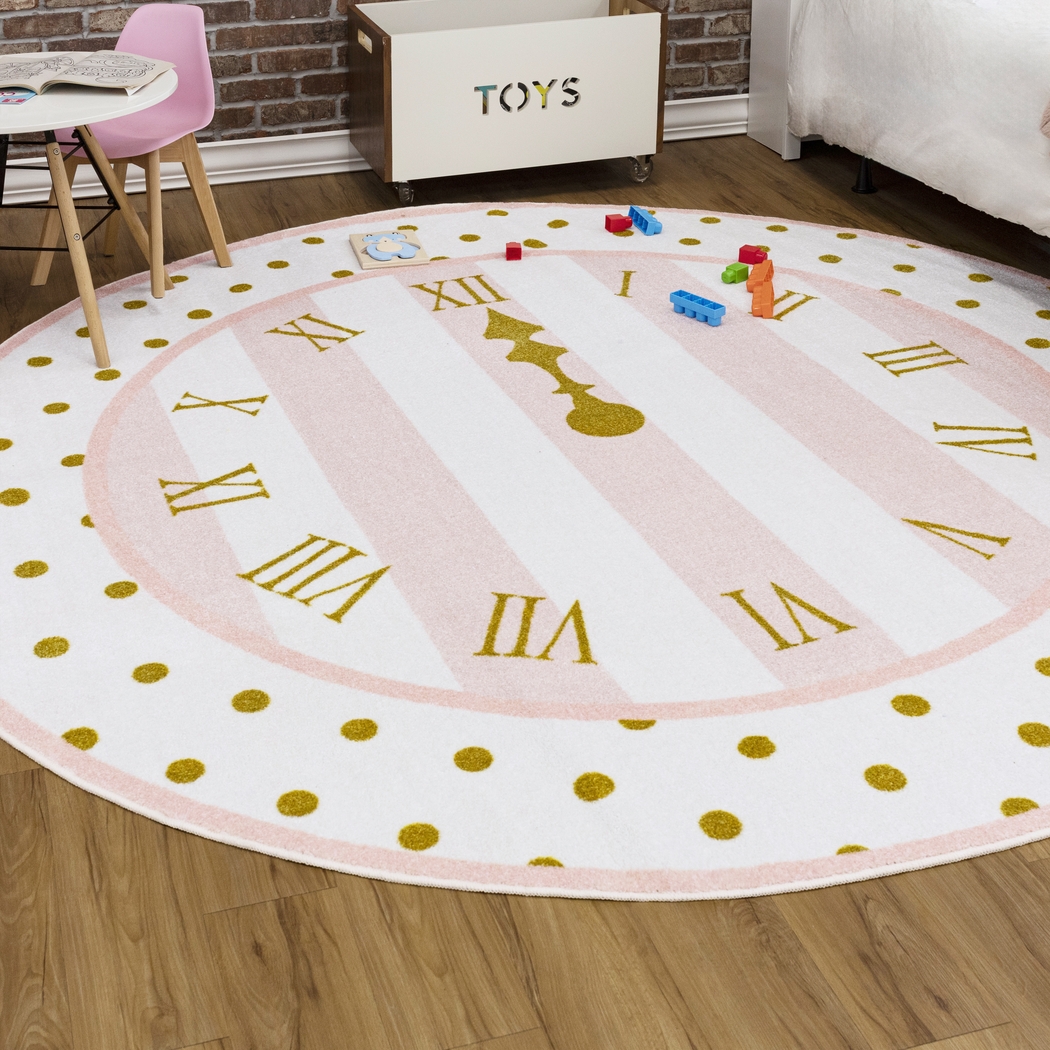 Kids Disney Cinderella Clock Light Pink 8' Round Rug - Thumbnail - Image 3