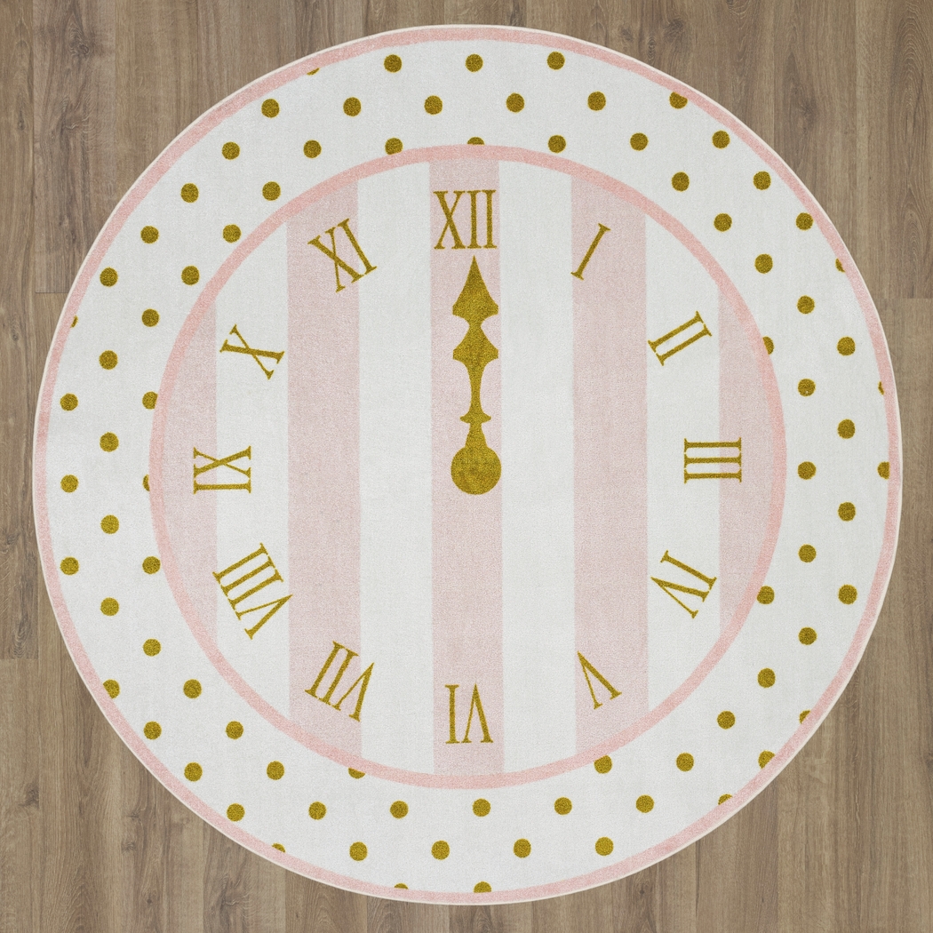 Kids Disney Cinderella Clock Light Pink 8' Round Rug - Thumbnail - Image 4