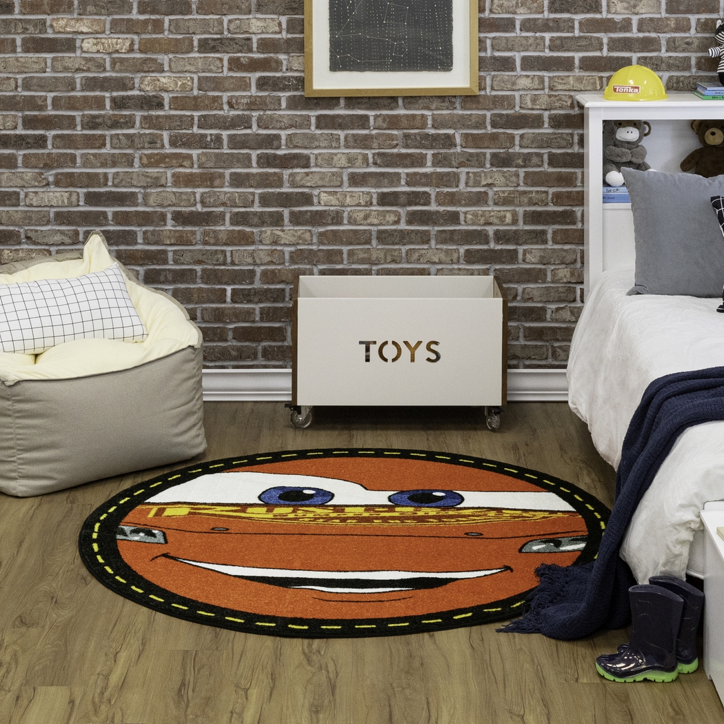 Kids Disney Lighting McQueen Red 5' Round Rug - Thumbnail - Image 2