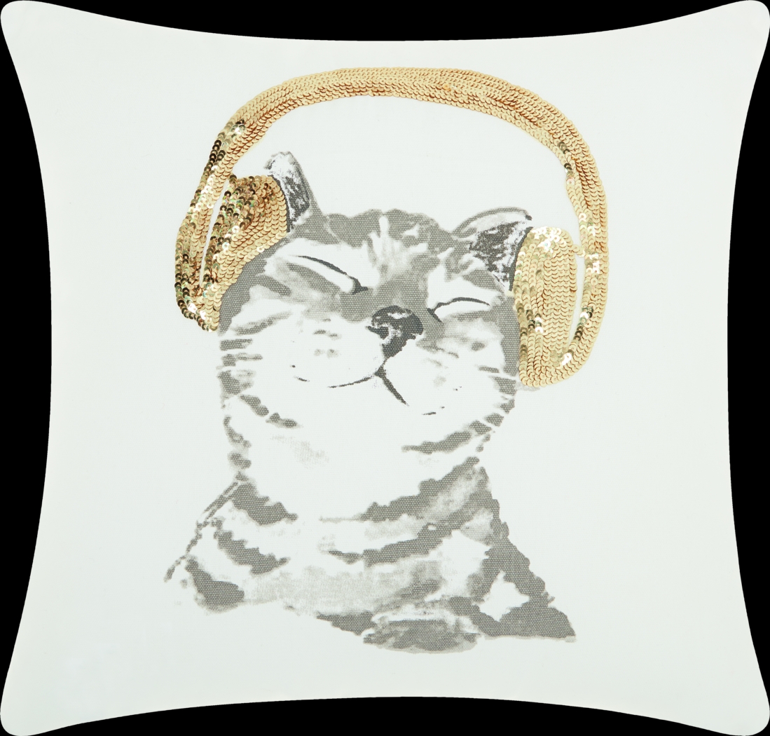 Kids DJ Sparkle Kitten Gold Accent Pillow - Thumbnail - Image 1