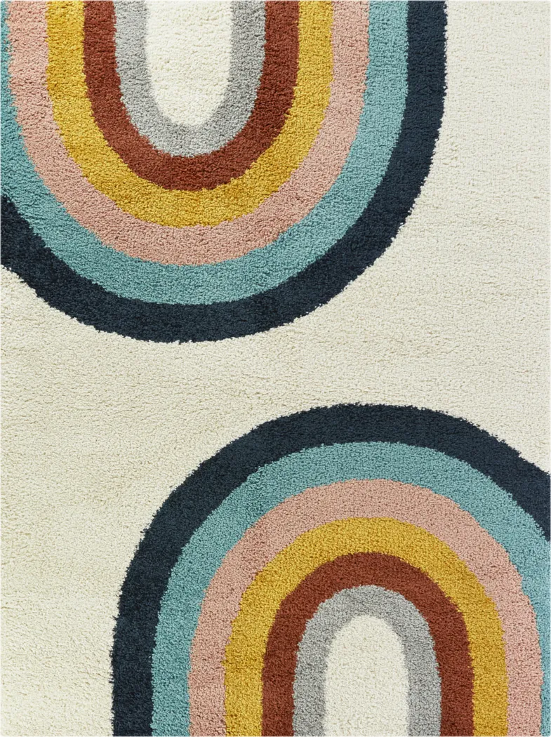 Kids Double Rainbow Cream 5'3 x 7' Rug - Thumbnail - Image 1
