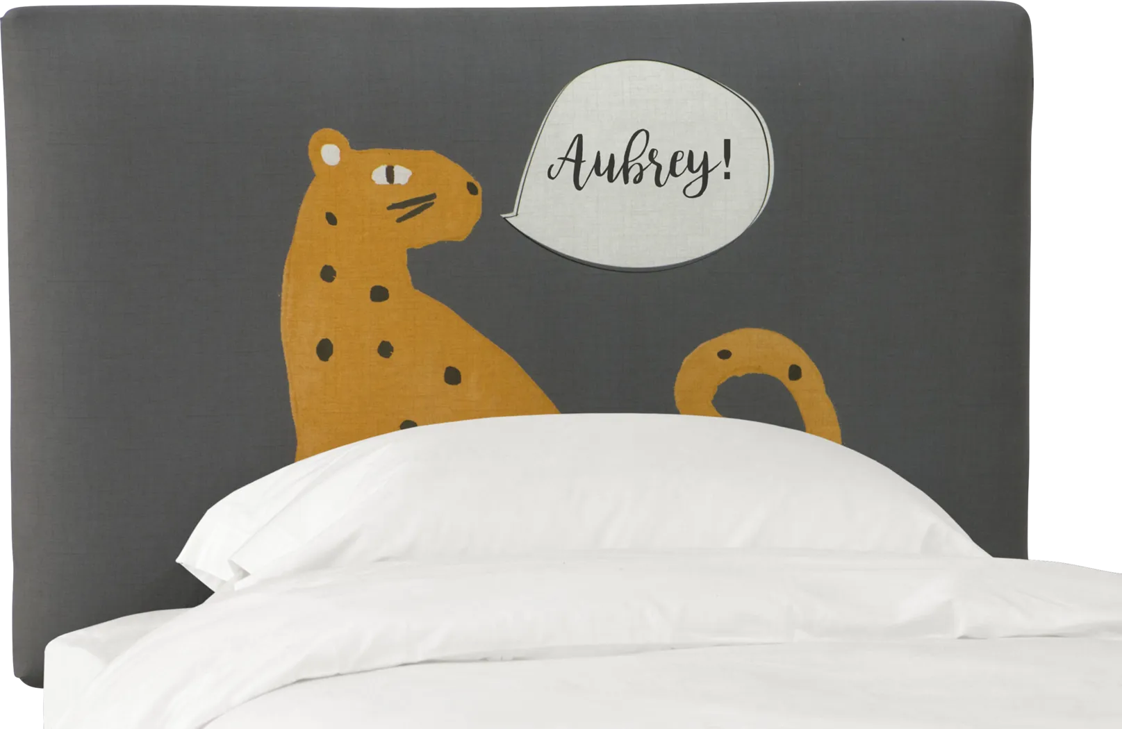 Kids Dreaming Cheetah Gray Twin Personalized Upholstered Headboard - Thumbnail - Image 2