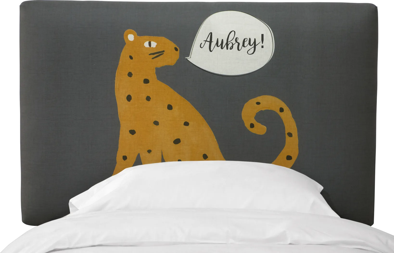 Kids Dreaming Cheetah Gray Twin Personalized Upholstered Headboard - Thumbnail - Image 1