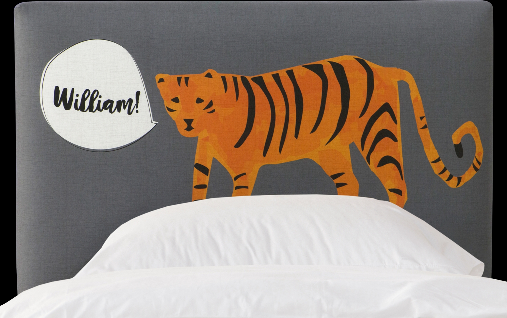 Kids Dreaming Tiger Gray Queen Personalized Upholstered Headboard - Thumbnail - Image 1