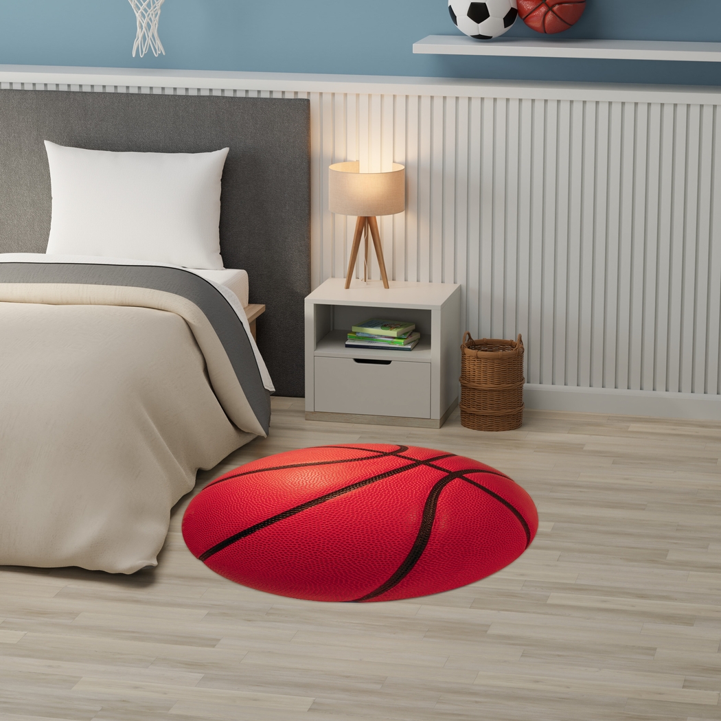 Kids Dribble Zone Orange 5' Round Rug - Thumbnail - Image 2