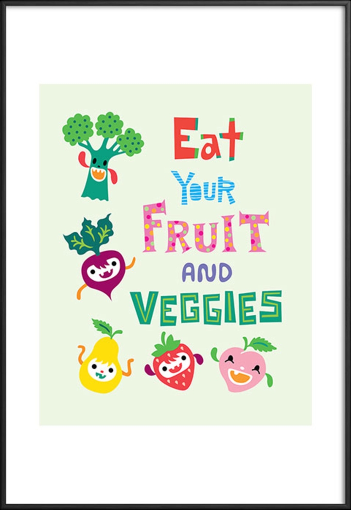 Kids Eat Your Fruits And Veggies Green Metal Print - Thumbnail - Image 1