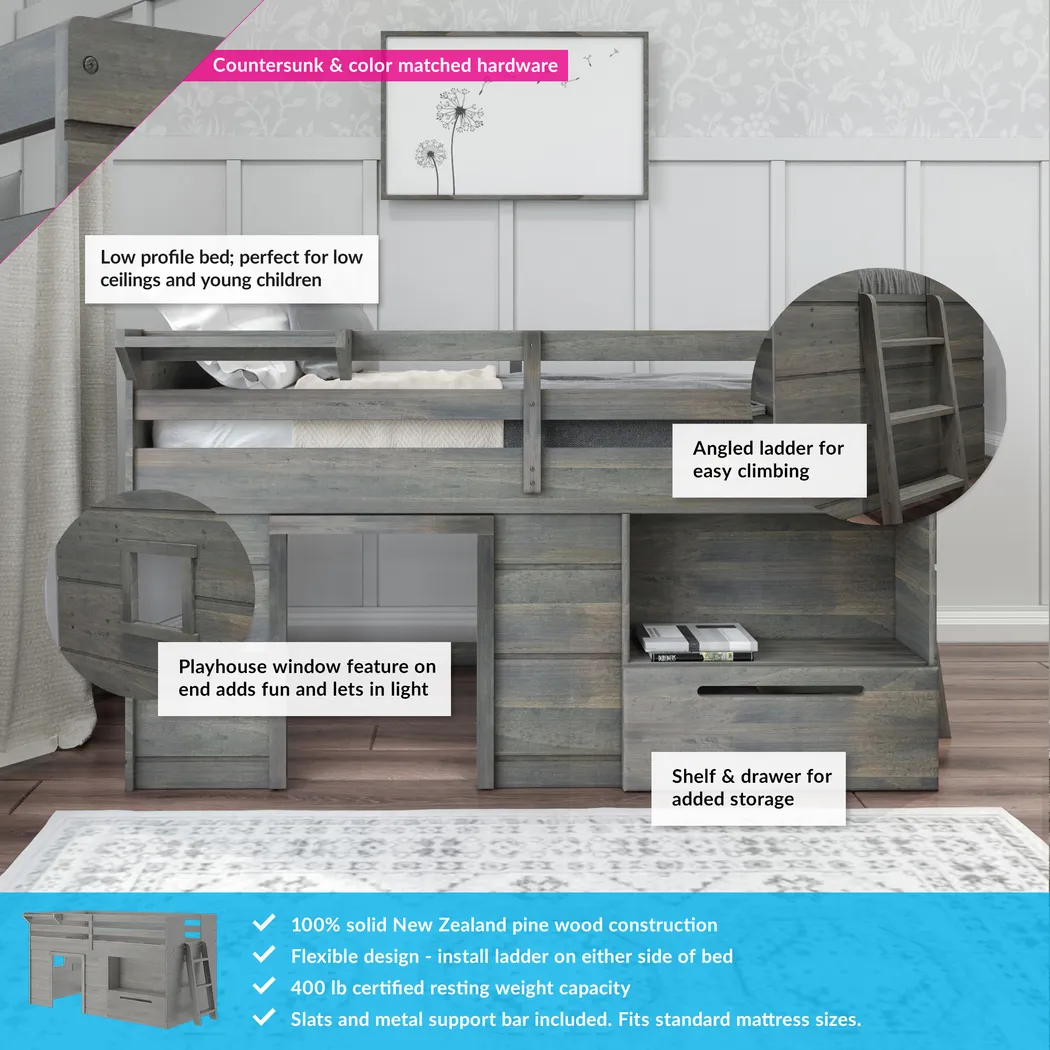 Kids Edenberry Gray Twin Loft Bed with 1 Drawer - Thumbnail - Image 3
