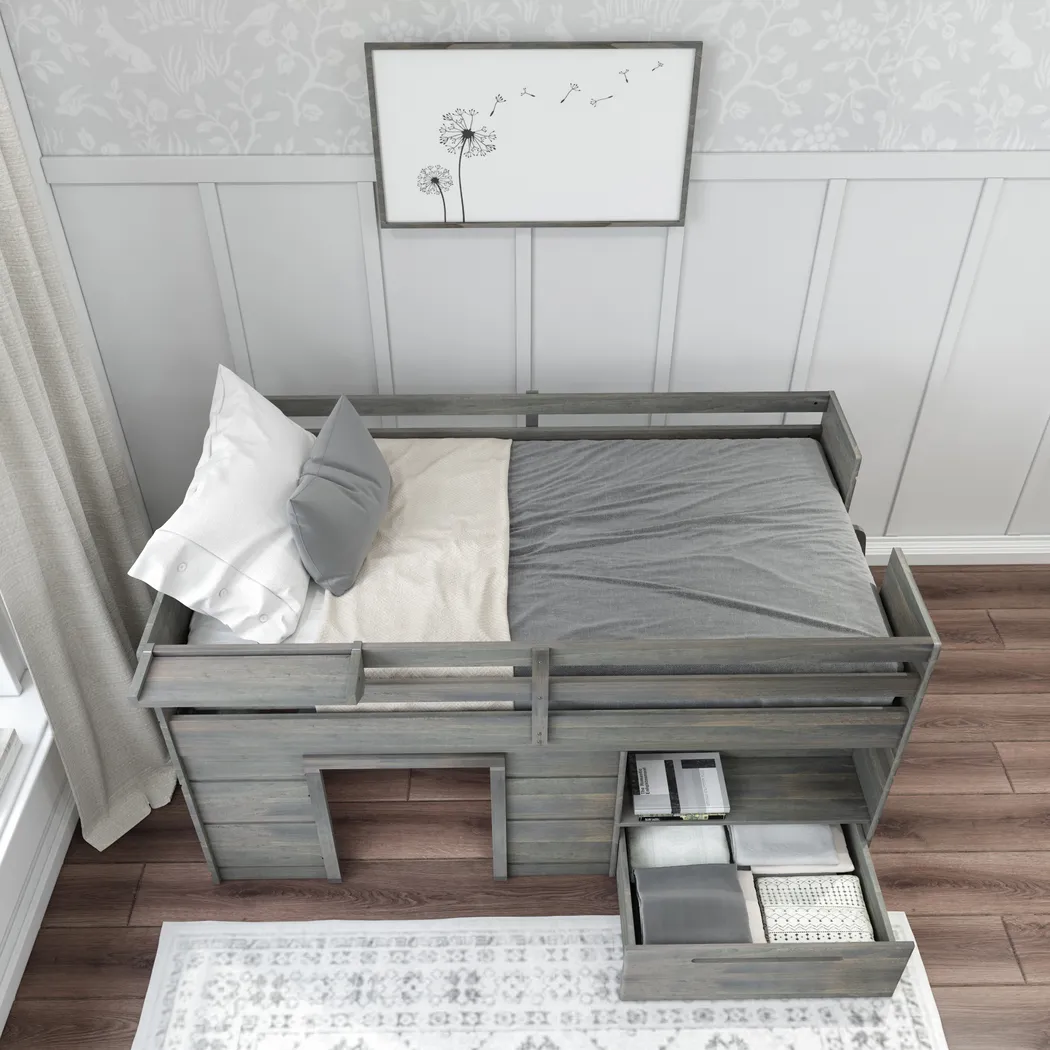 Kids Edenberry Gray Twin Loft Bed with 1 Drawer - Thumbnail - Image 4