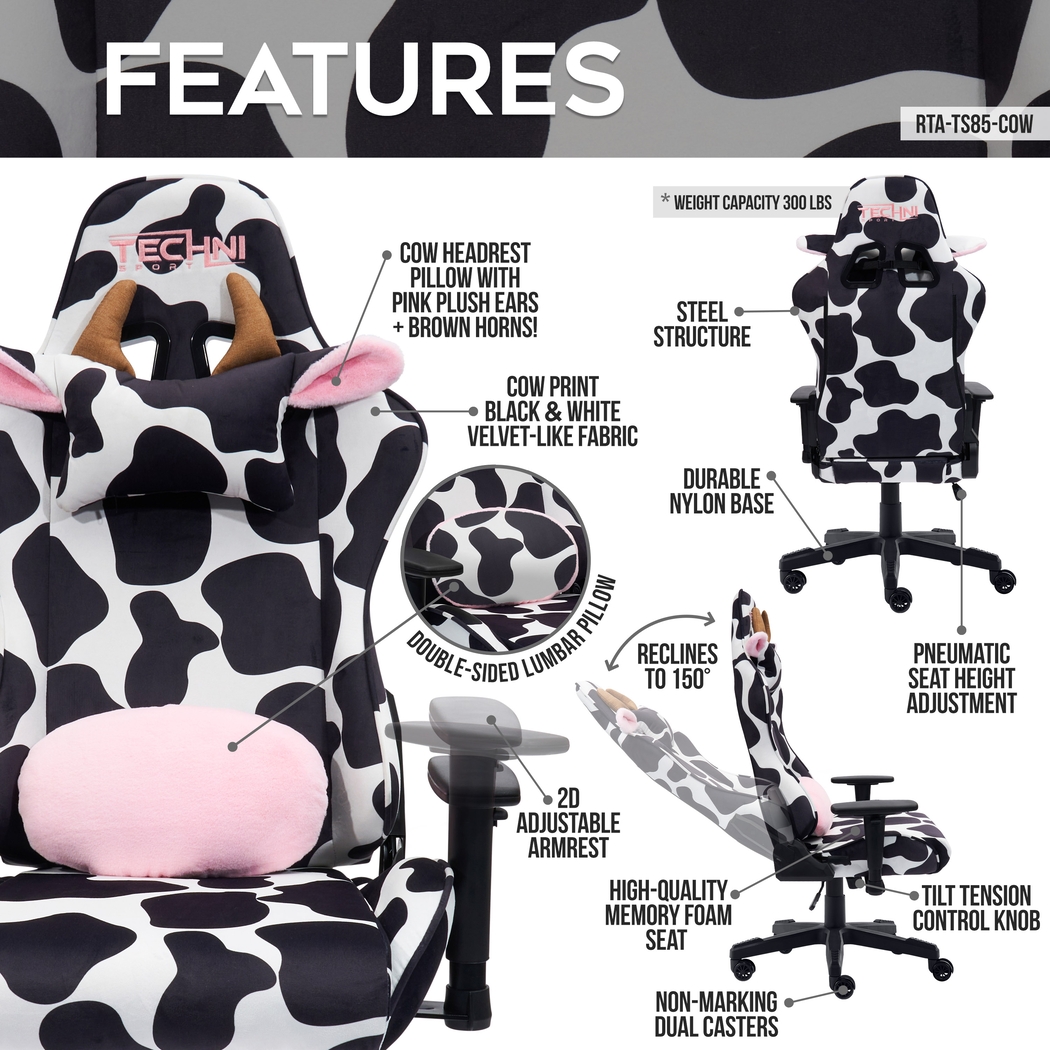 Eldoki Black/White Gaming Chair - Thumbnail - Image 3