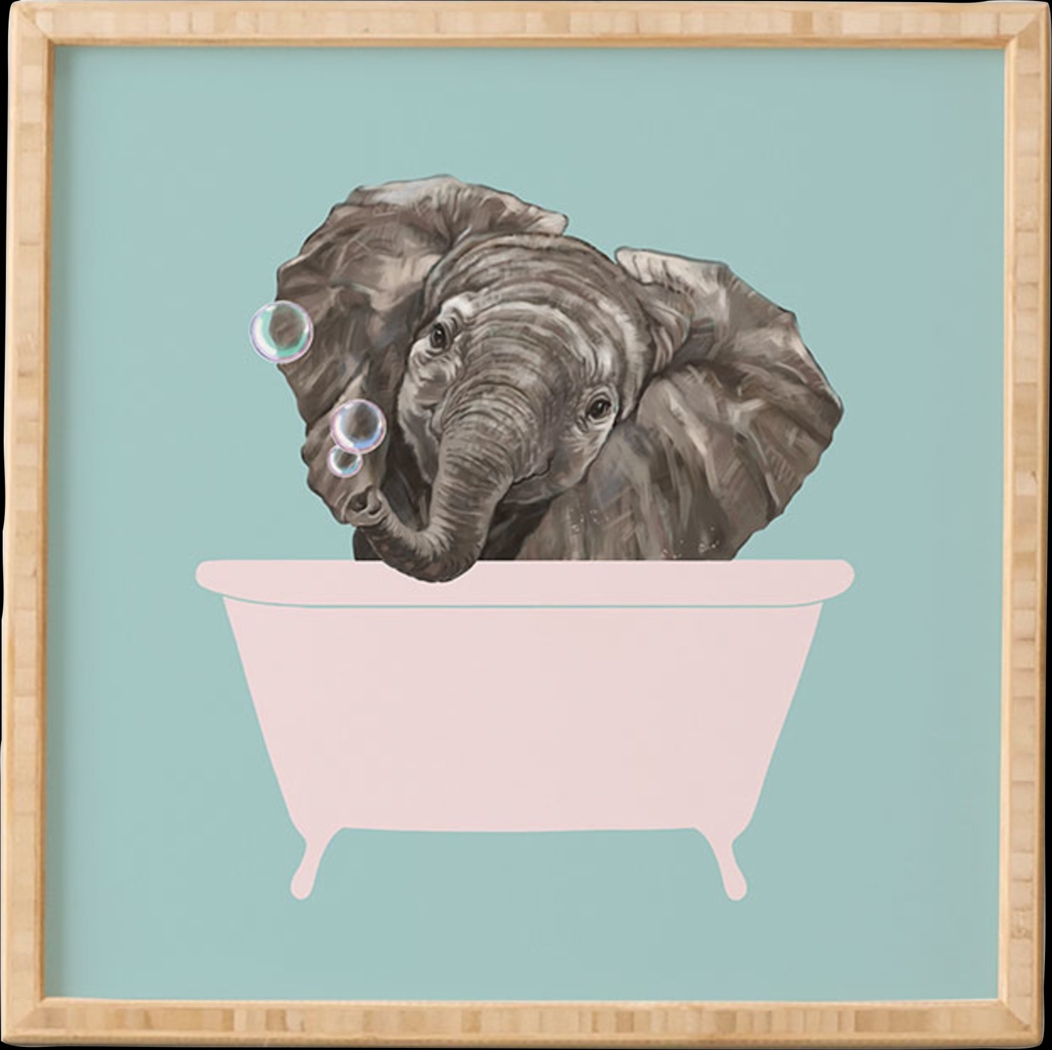 Kids Elephant Bathtime Blue Framed Wall Art - Thumbnail - Image 1