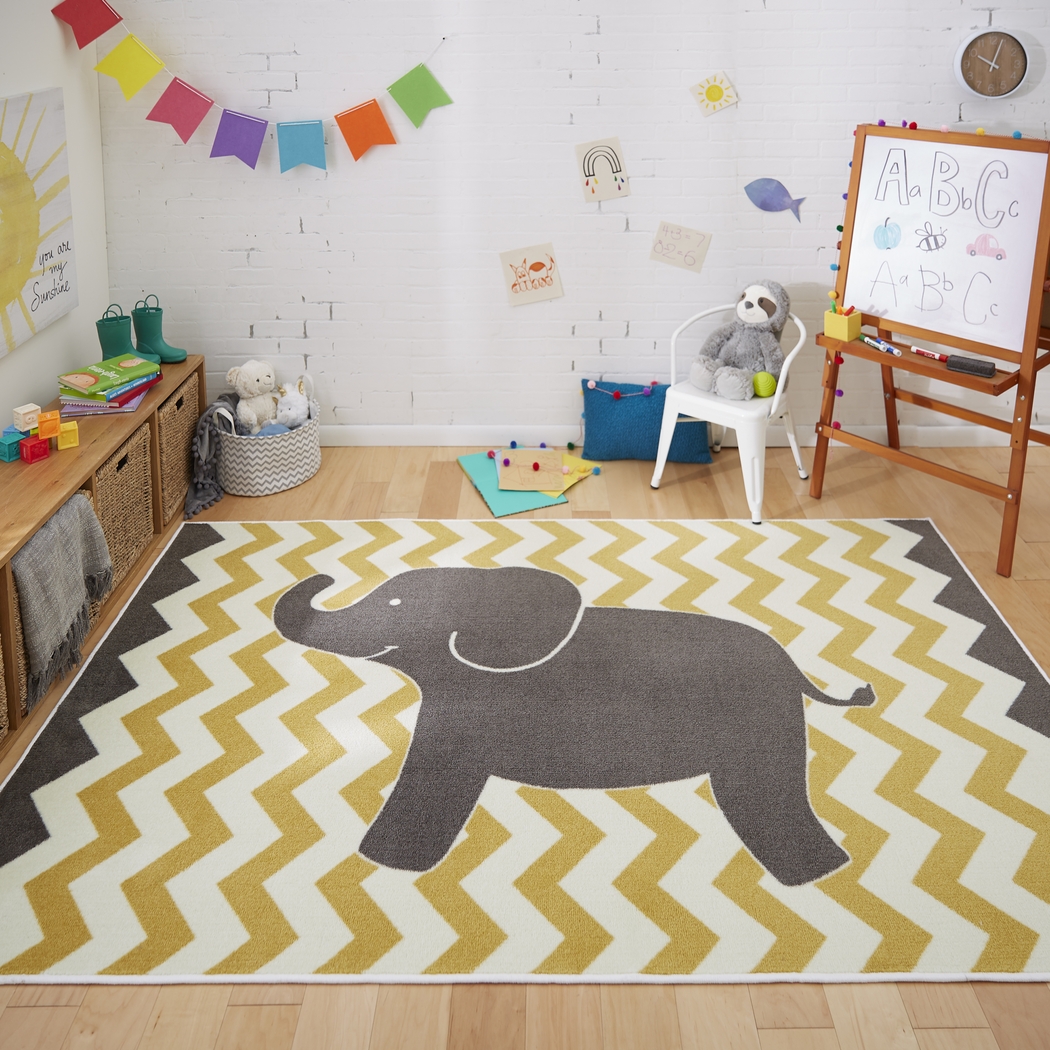 Kids Elephant Way Yellow 5' x 8' Rug - Thumbnail - Image 2