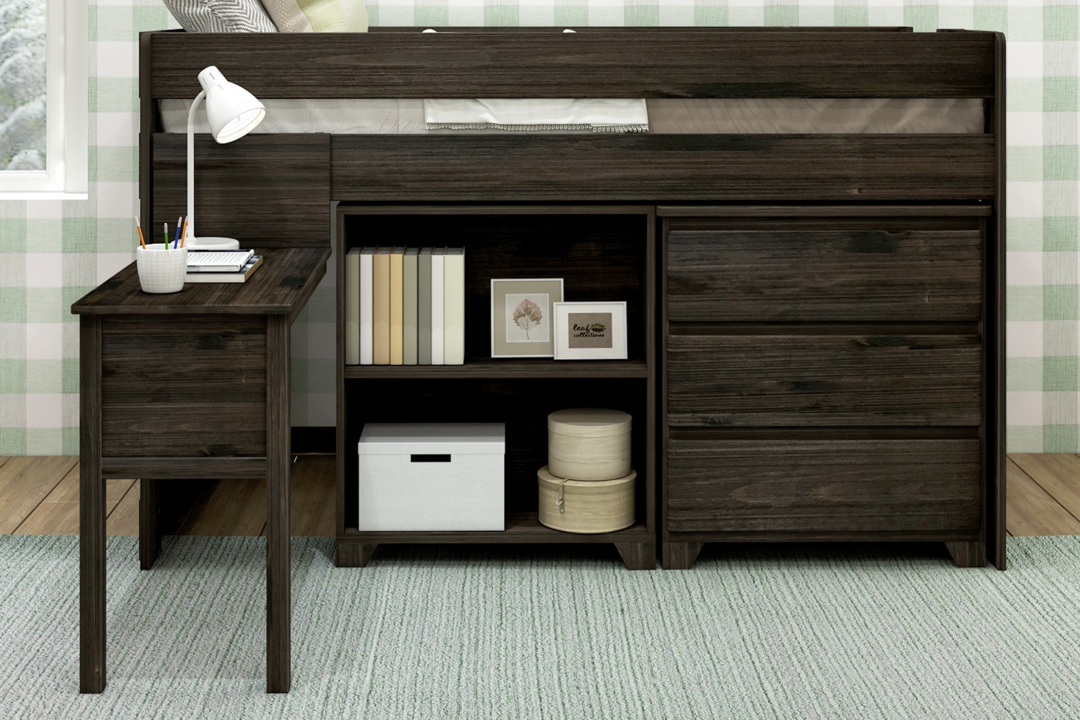 Kids Eliska I Brown Twin Loft Bed with Dresser, Bookcase, and Desk - Thumbnail - Image 3