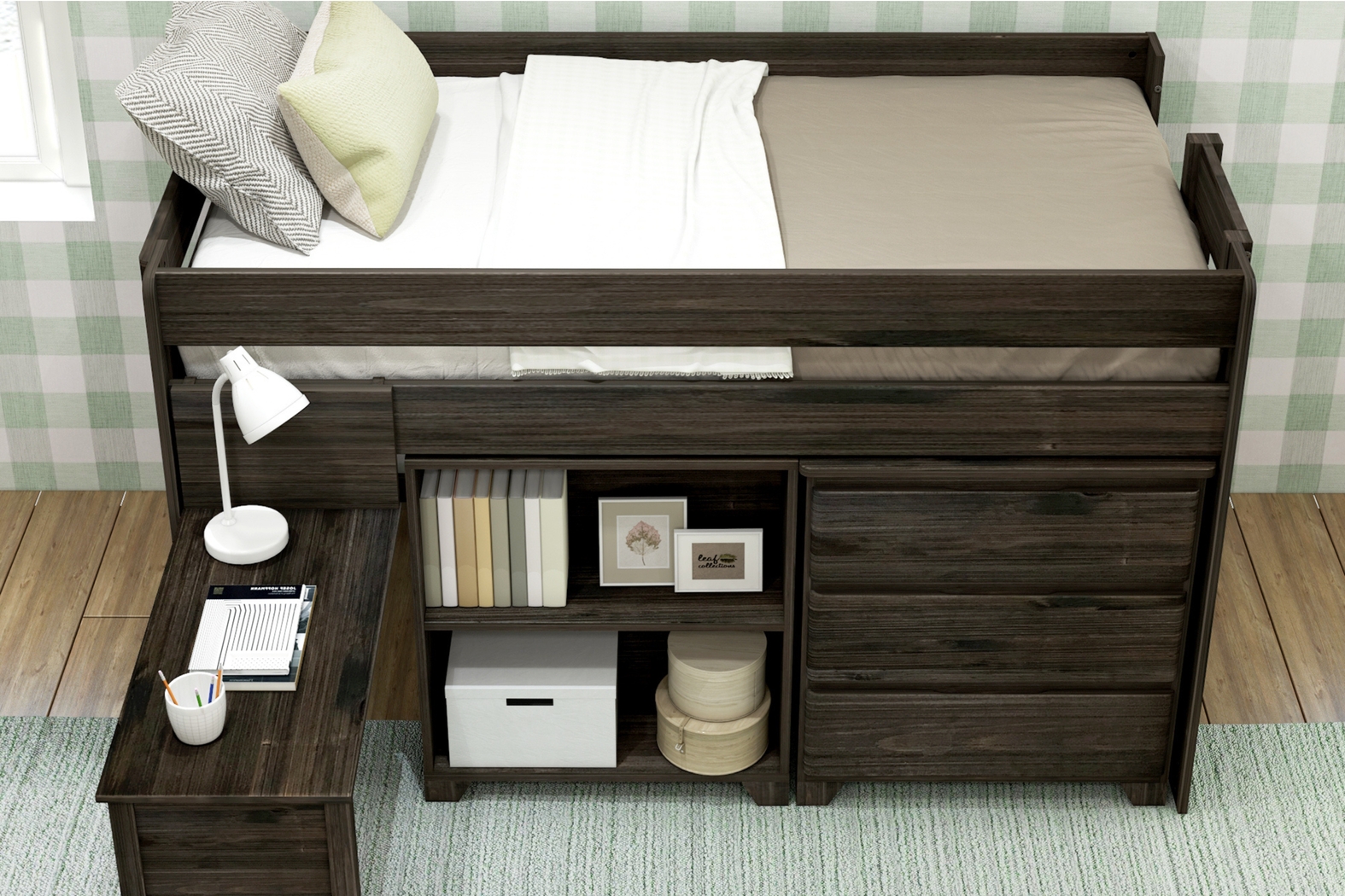 Kids Eliska I Brown Twin Loft Bed with Dresser, Bookcase, and Desk - Thumbnail - Image 4