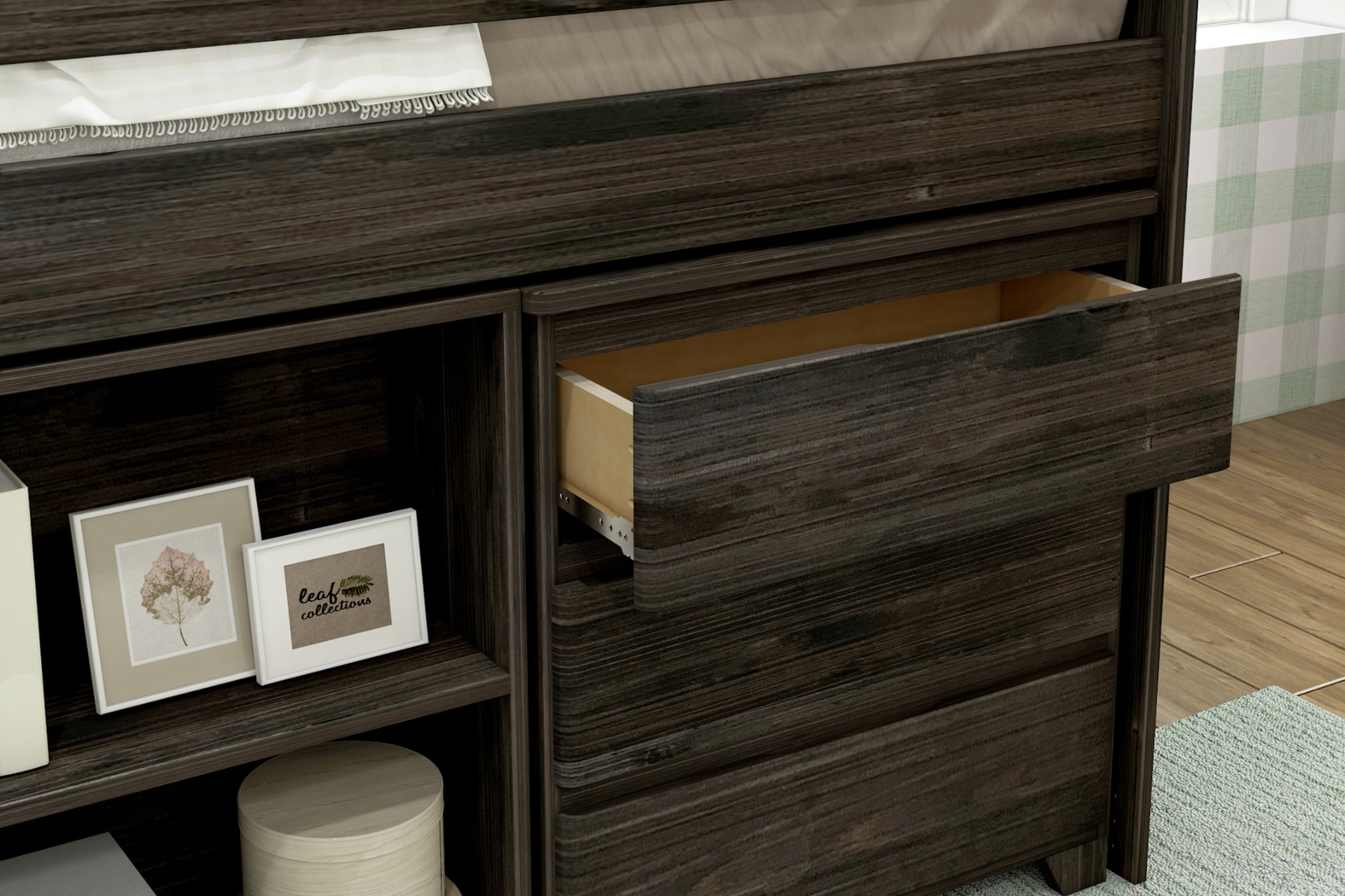 Kids Eliska I Brown Twin Loft Bed with Dresser, Bookcase, and Desk - Thumbnail - Image 6