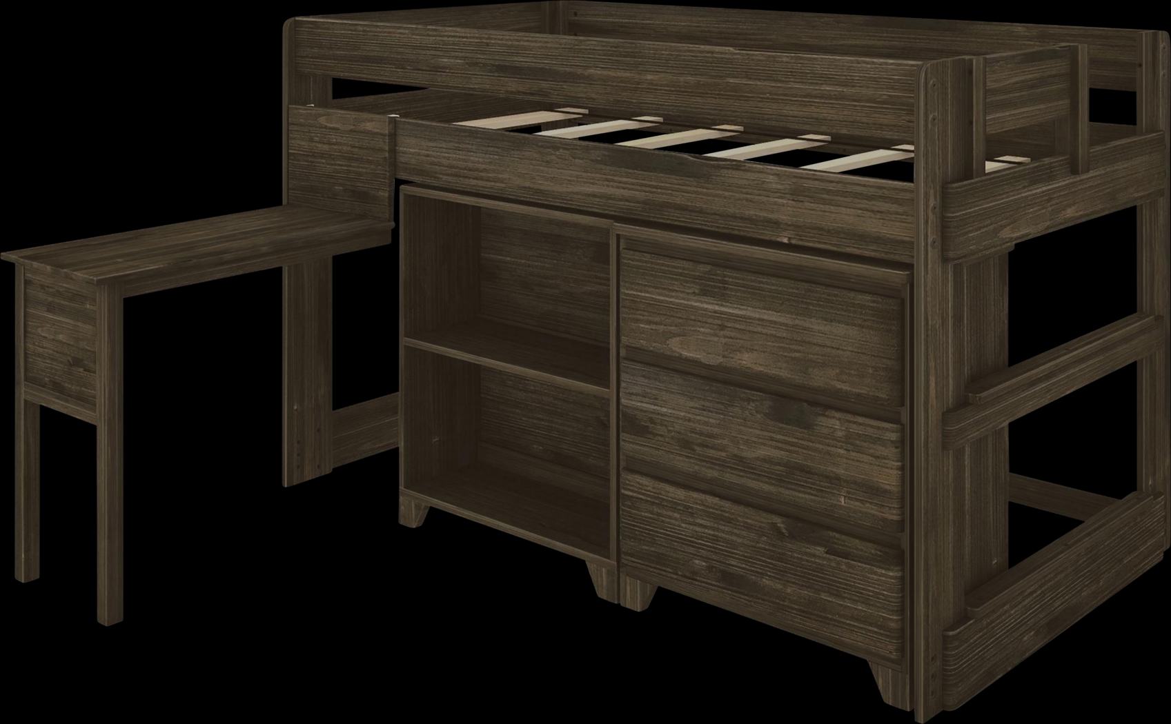 Kids Eliska I Brown Twin Loft Bed with Dresser, Bookcase, and Desk - Thumbnail - Image 1