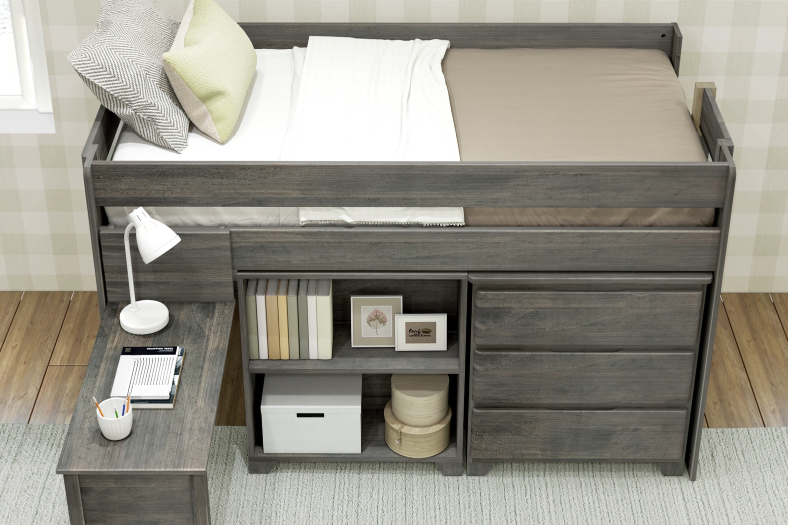 Kids Eliska I Gray Twin Loft Bed with Dresser, Bookcase, and Desk - Thumbnail - Image 4