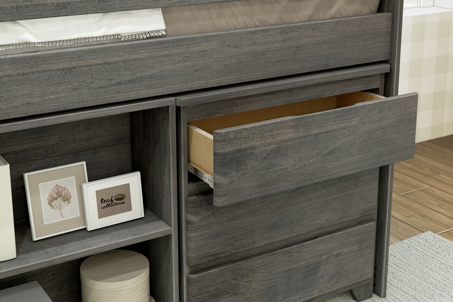 Kids Eliska I Gray Twin Loft Bed with Dresser, Bookcase, and Desk - Thumbnail - Image 6