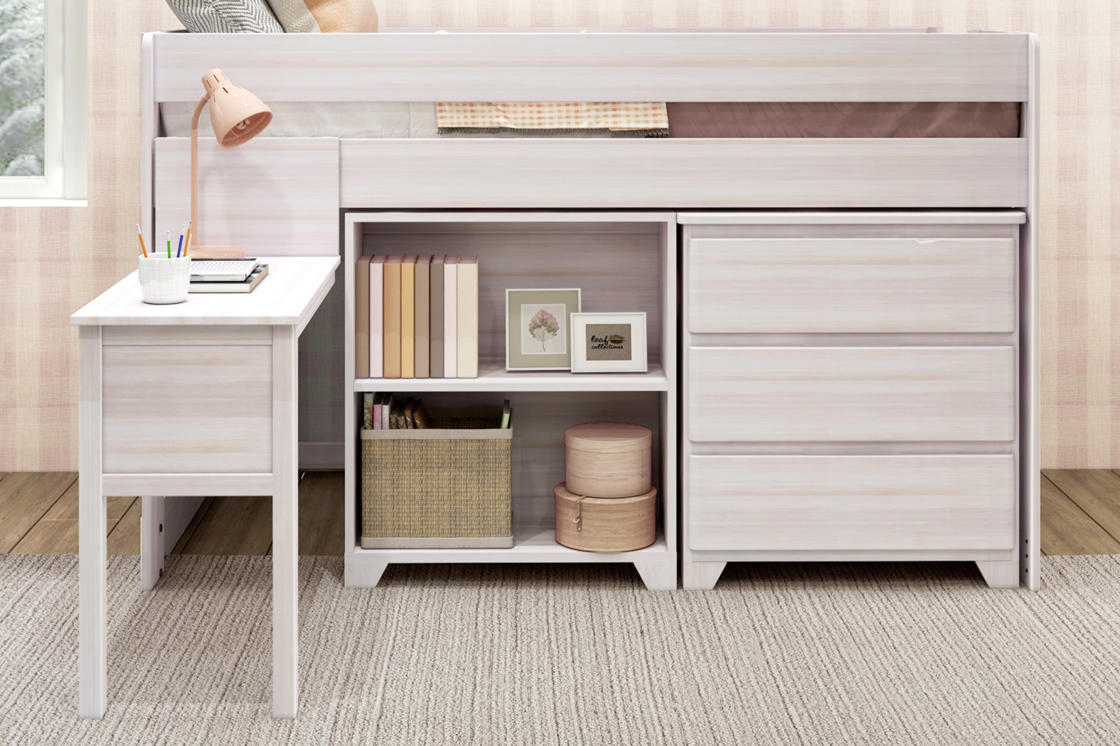 Kids Eliska I White Twin Loft Bed with Dresser, Bookcase, and Desk - Thumbnail - Image 3