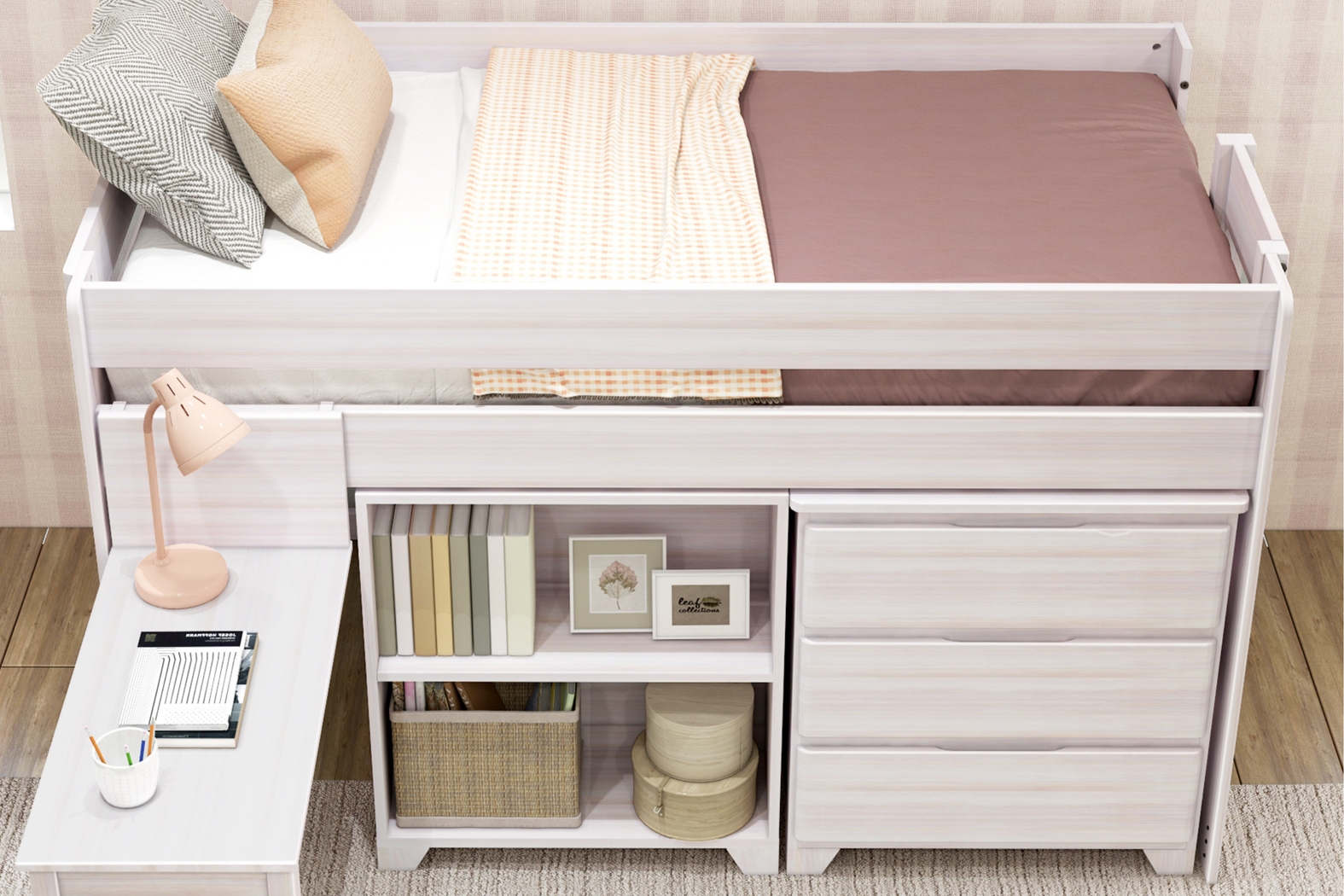 Kids Eliska I White Twin Loft Bed with Dresser, Bookcase, and Desk - Thumbnail - Image 4